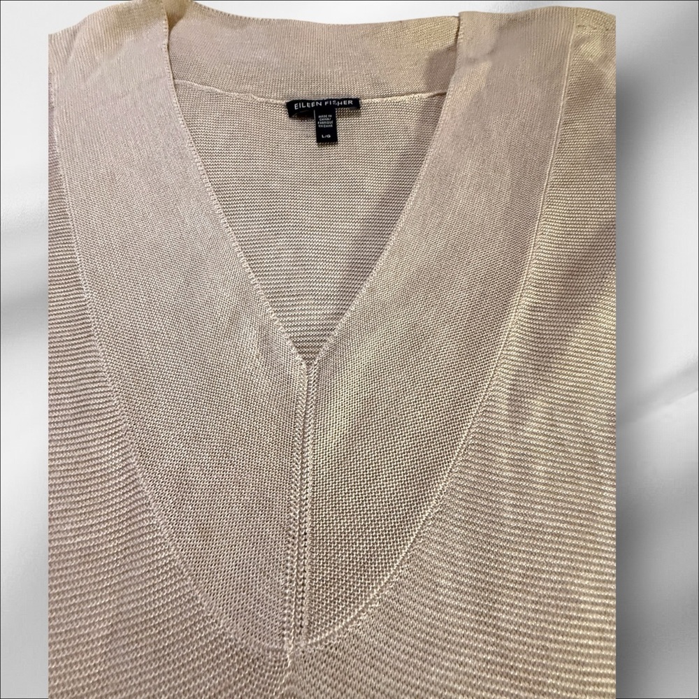 Eileen Fisher Women's Tan Deep V-Neck Knit Sweater Size Lg - Picture 2 of 12